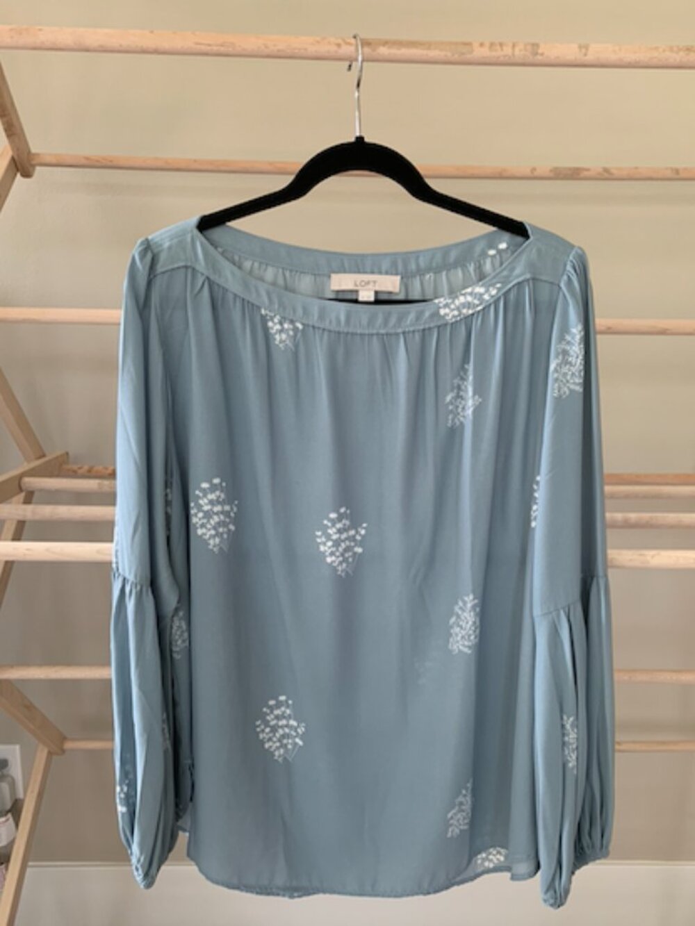 LOFT Women's XL Blue Floral Peasant Long Sleeve Boho Blouse